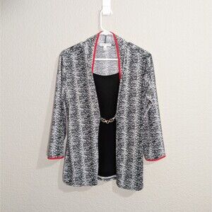 Women's Top Blouse Size Small Black White 3/4 Sleeve Stretch